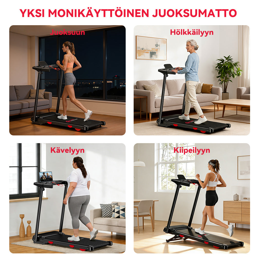 Taitettava Juoksumatto Q5 Säädettävällä Kaltevuudella, Harjaton Moottori, Nopeus 1–12 Km/H