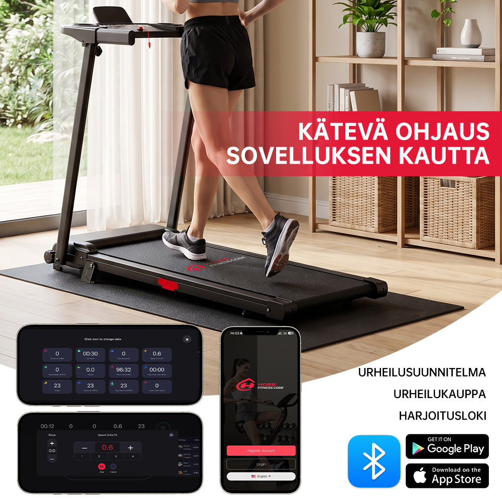 Taitettava Juoksumatto Q5 Säädettävällä Kaltevuudella, Harjaton Moottori, Nopeus 1–12 KM/H